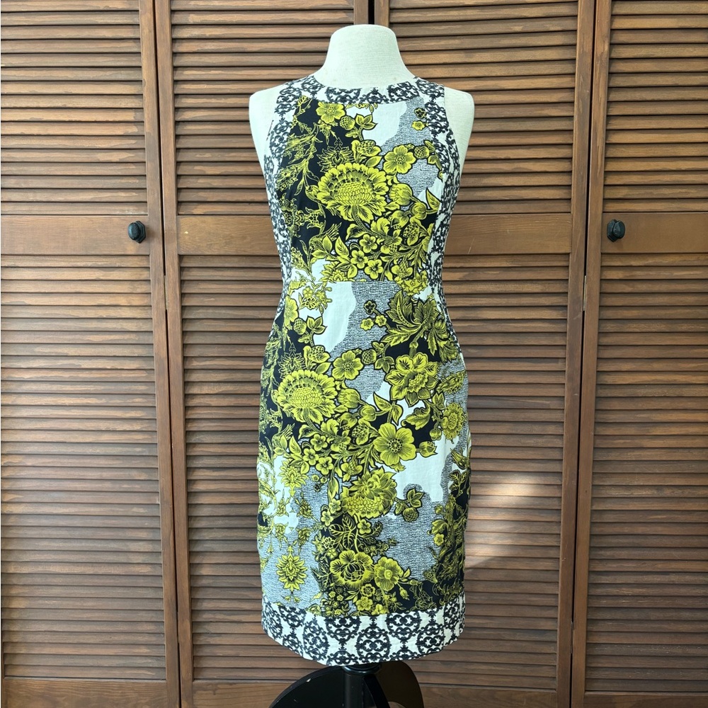 Weston Wear Anthropologie Floral Midi Dress - Black, Yellow, and Gray